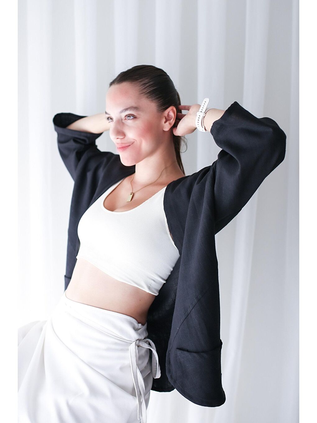Catz Clothes Kadın Ceket  + Siyah Vera Keten Short Kimono - 3