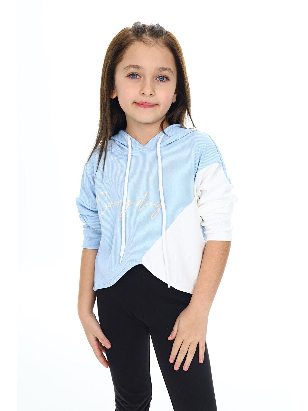 EFTELYA Mavi Kız Çocuk Crop Sweatshirt-Kapüşonlu-Garnili 6-13 Yaş 9332 - 2