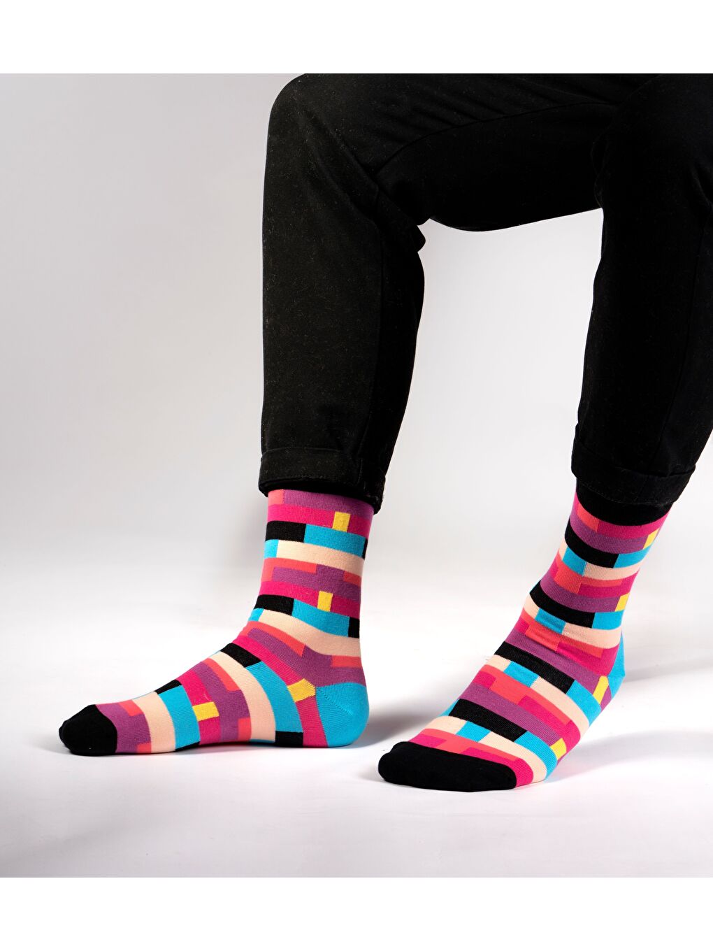 Fuşya Box Desenli Soket Çorap-3