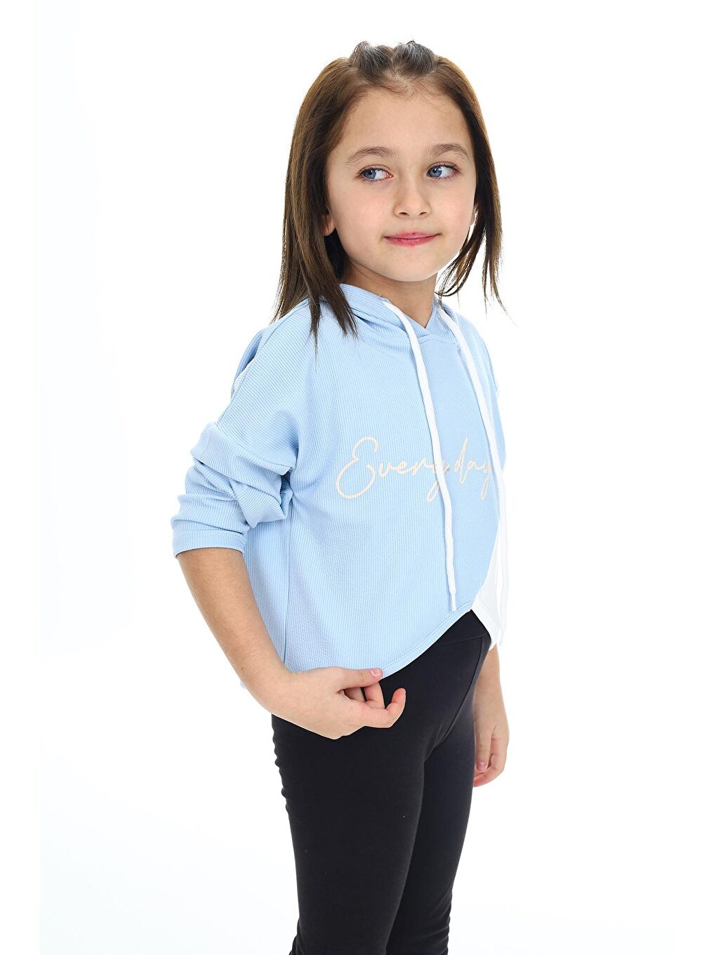 EFTELYA Mavi Kız Çocuk Crop Sweatshirt-Kapüşonlu-Garnili 6-13 Yaş 9332 - 3