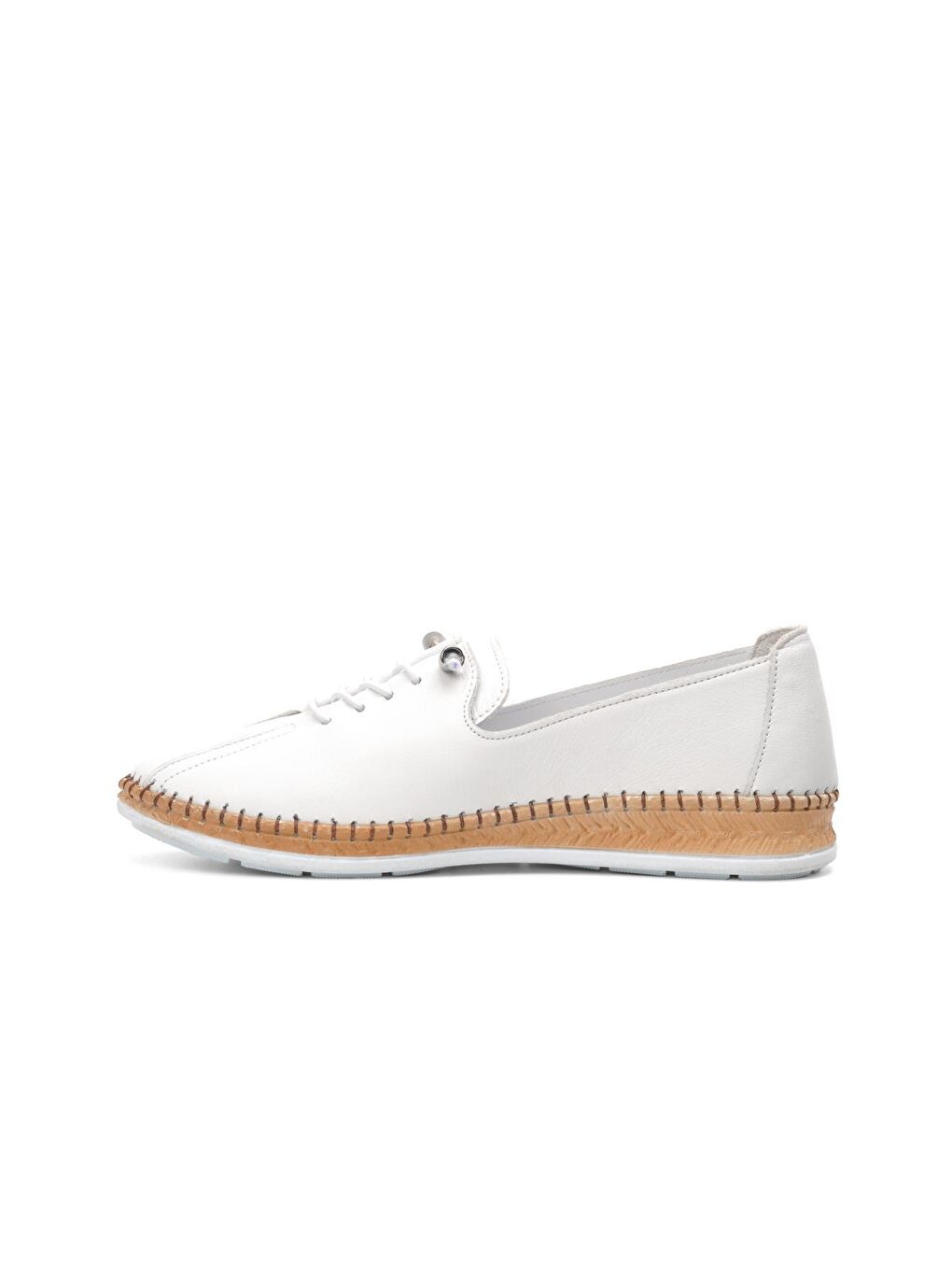 Beyaz Hakiki Deri Kadın Babet Ayakkabı 8786-1