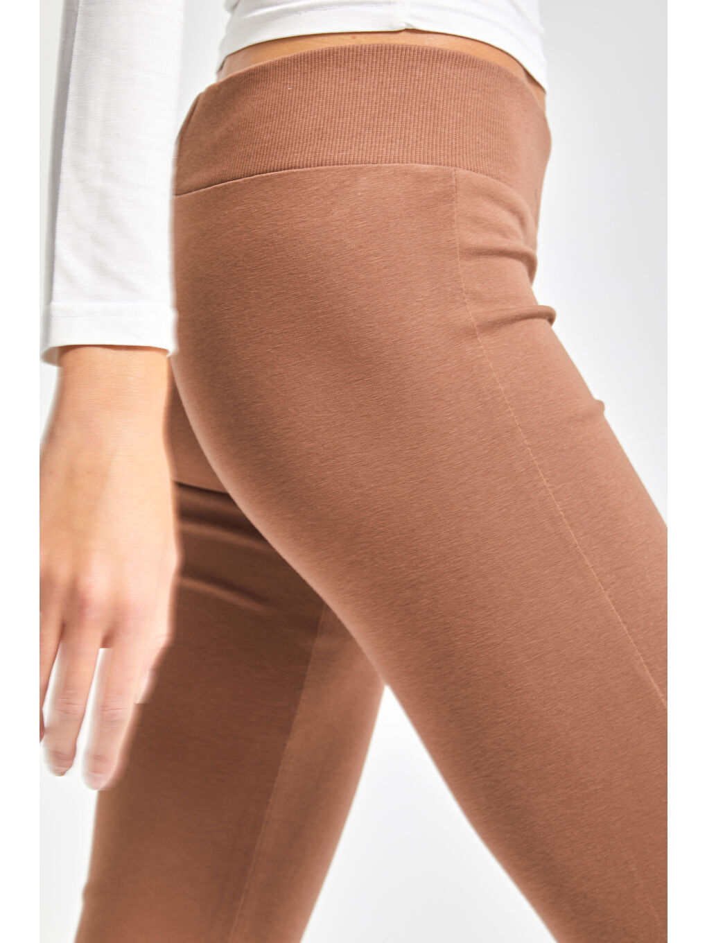 Kadın Kahverengi s5-81 Slim Fit Süper Esnek Kumaş Flare Fit Pantolon-3