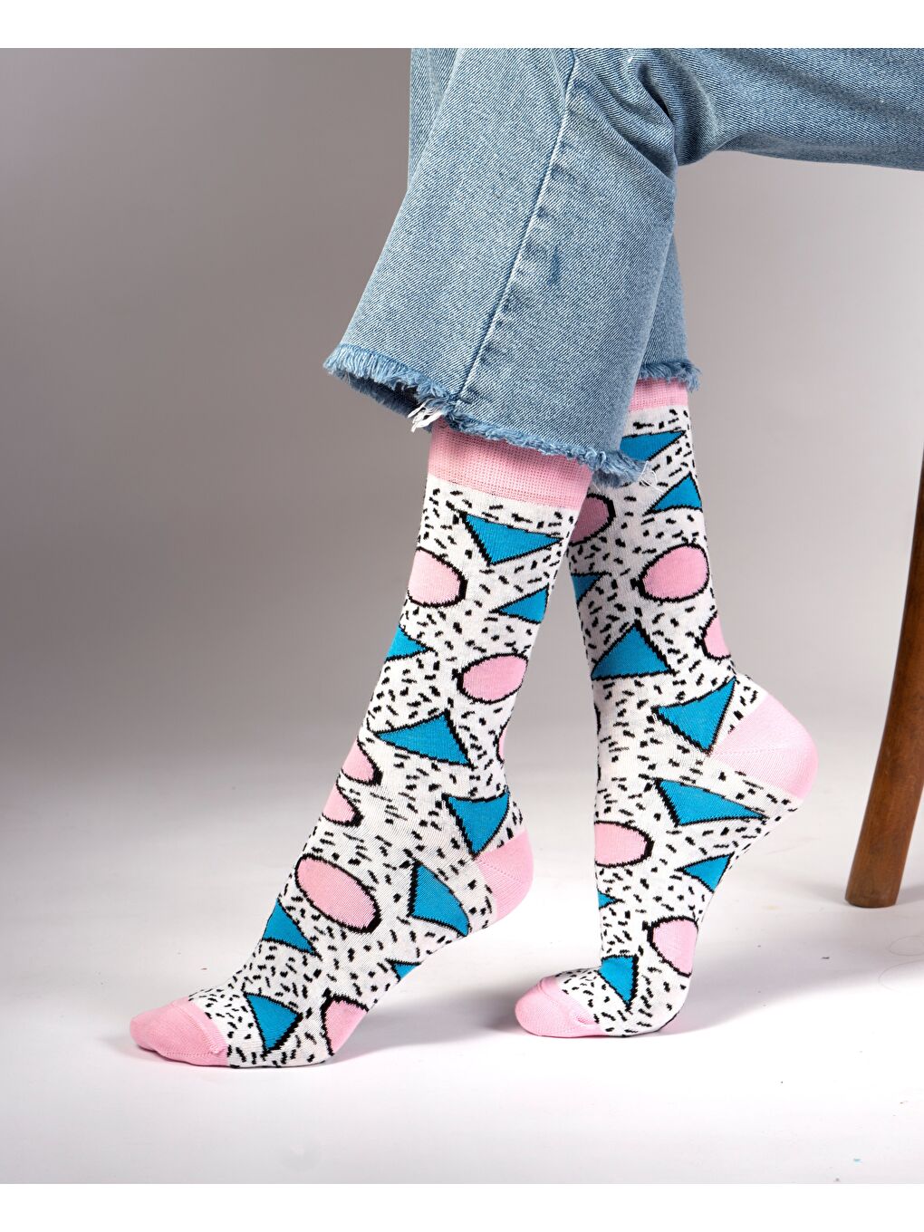 Beyaz Dots Desenli Çorap-2