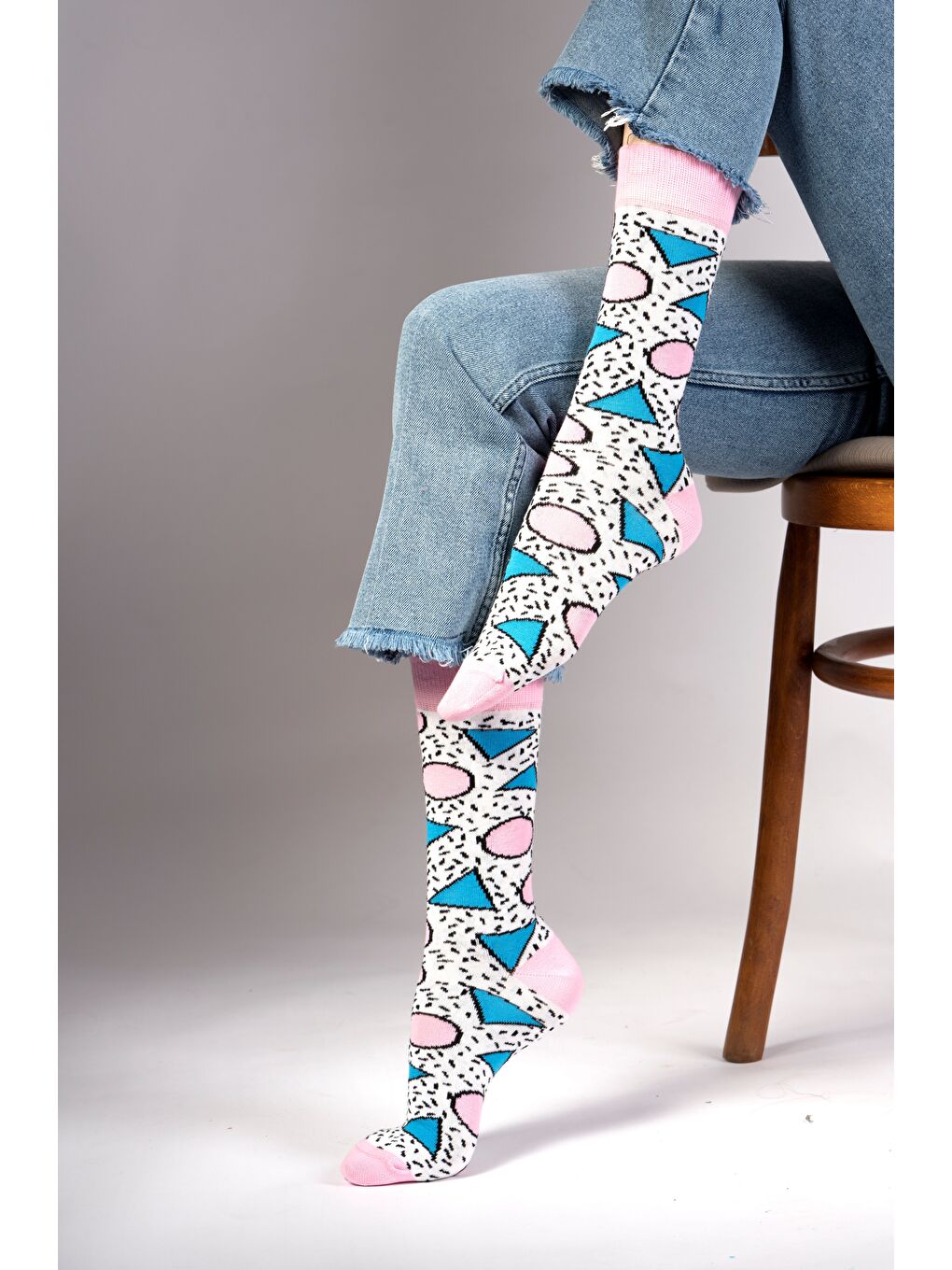 Beyaz Dots Desenli Çorap-3