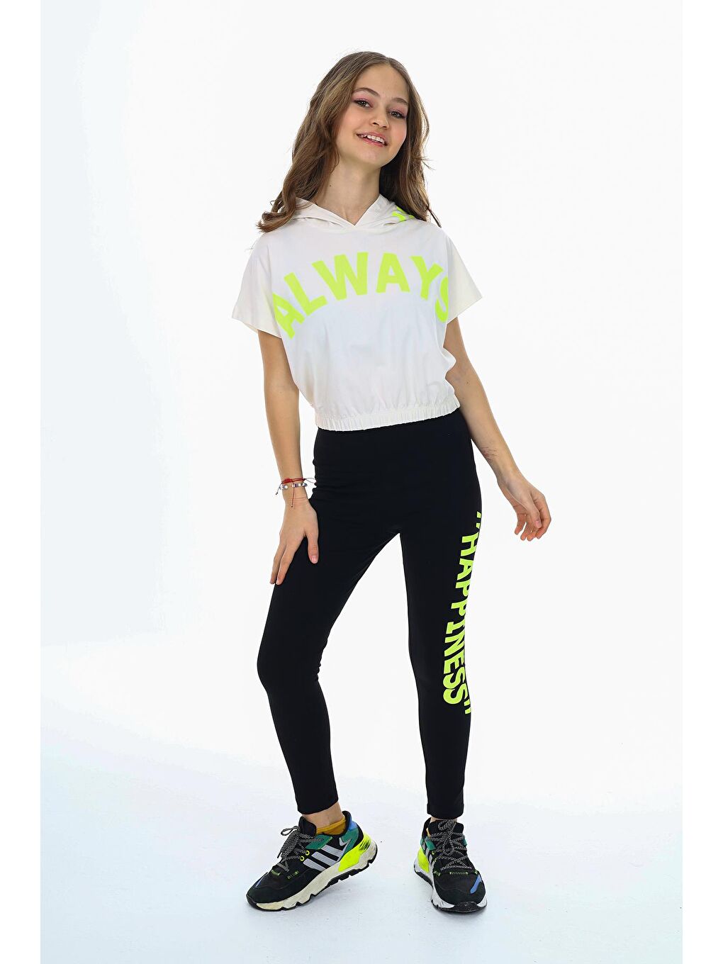 Ekru Kız Çocuk Taytlı-Kapüşonlu-Alt/Üst Takım 9-14 Yaş 8004