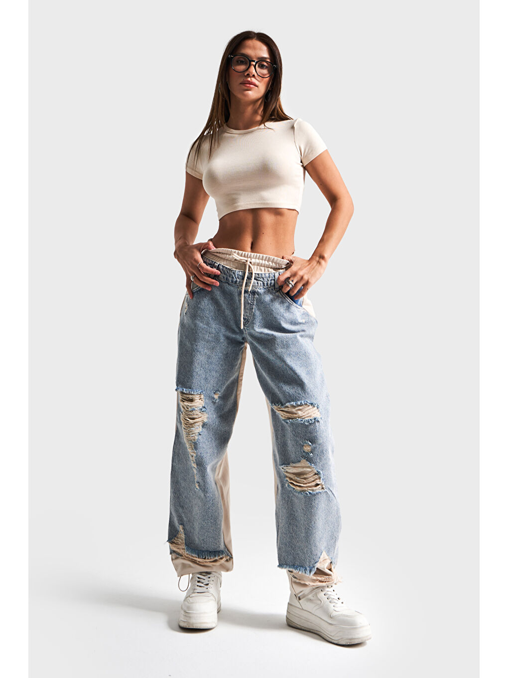 Mavi Kadın Yırtık Denim Detaylı Skater Jogger-1