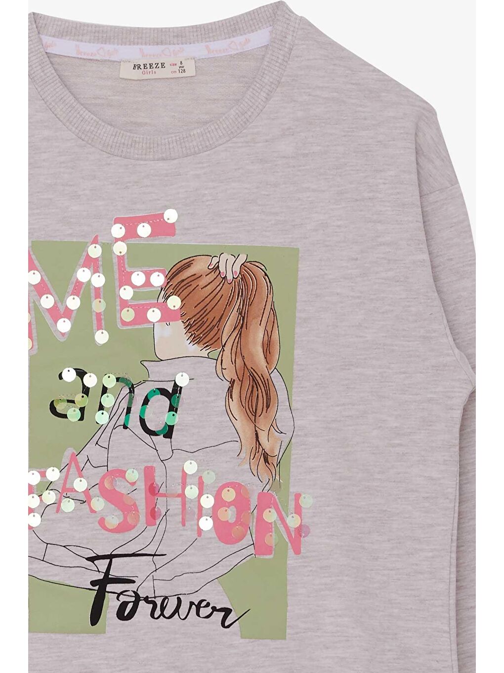 Kız Çocuk Sweatshirt Pullu Kız Baskılı Bej Melanj (8-14 Yaş)-2