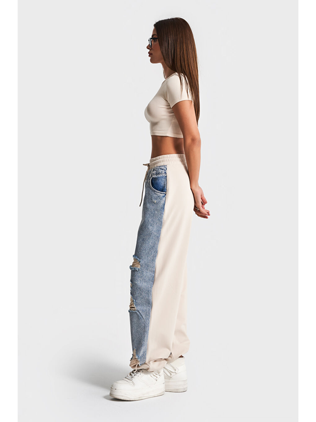 Mavi Kadın Yırtık Denim Detaylı Skater Jogger-2