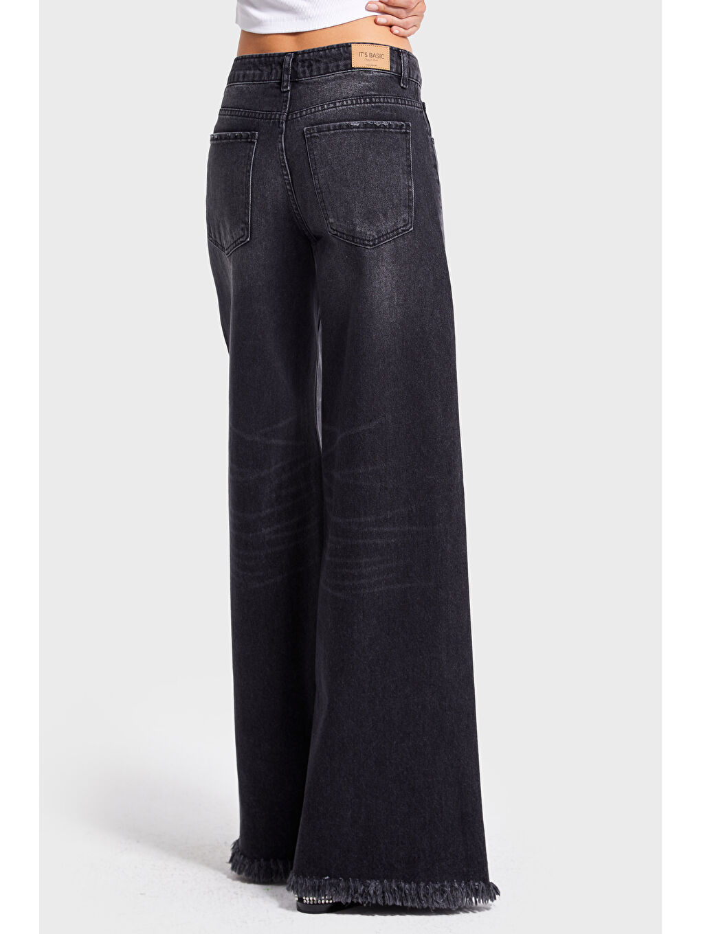 Gri Kadın Koyu Füme Renk 12s5-1 Palazzo Fit Paça Detaylı İç Boy 80cm %100 Pamuk Denim Jean-3