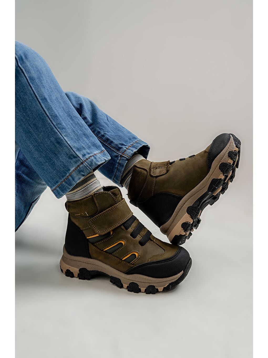 Erkek Çocuk Haki Hakiki Deri Anatomik Trekking Bot-1