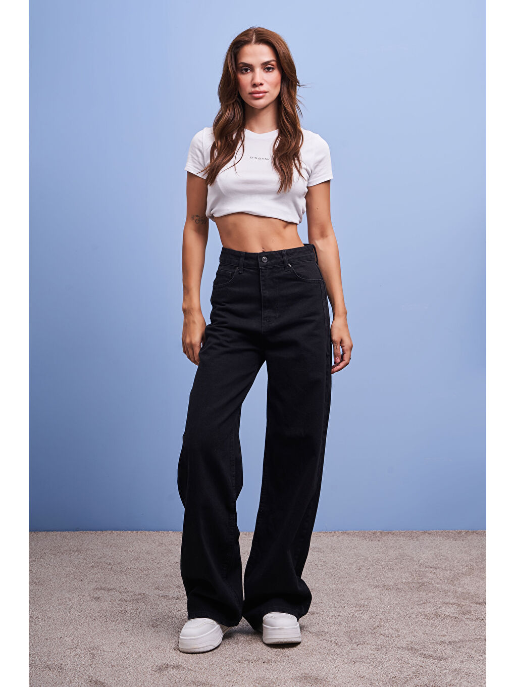 Kadın Siyah Black Od Renk Olea Wide Leg Fit Rahat Kalıp Yüksek Bel Denim-4