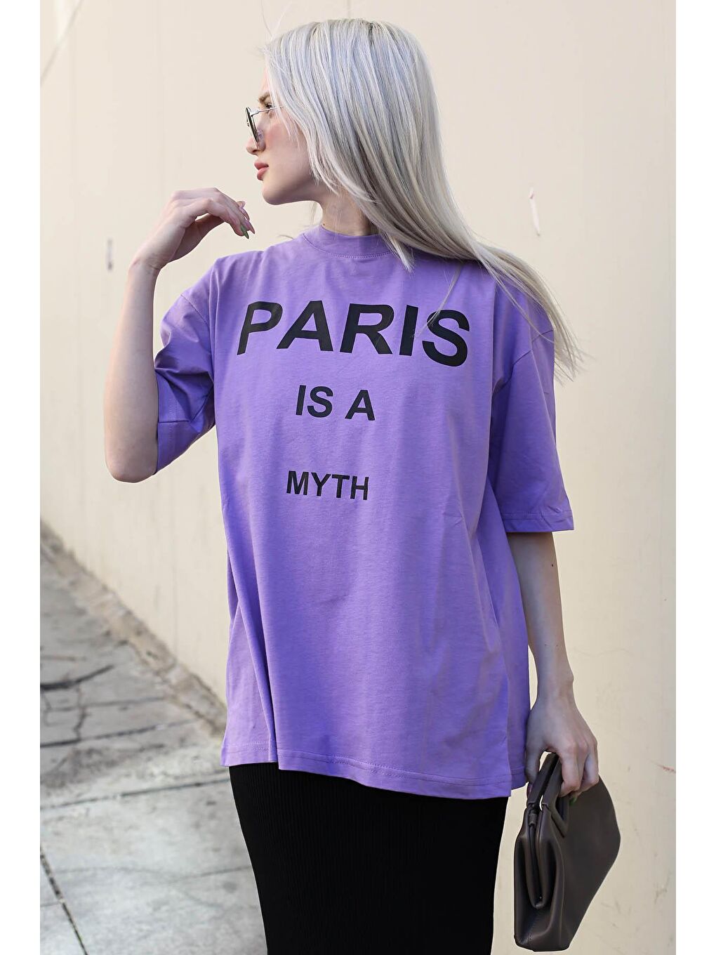 Lila Paris Baskılı Kadın Tişört Mg1654-1