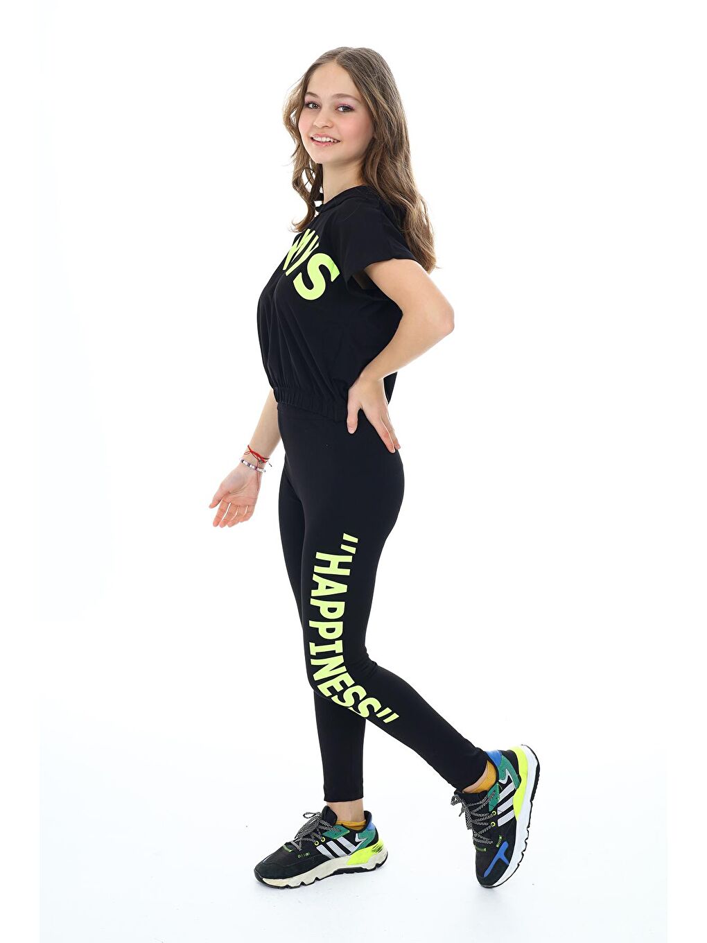 Siyah Kız Çocuk Taytlı-Kapüşonlu-Alt/Üst Takım 9-14 Yaş 8004-2