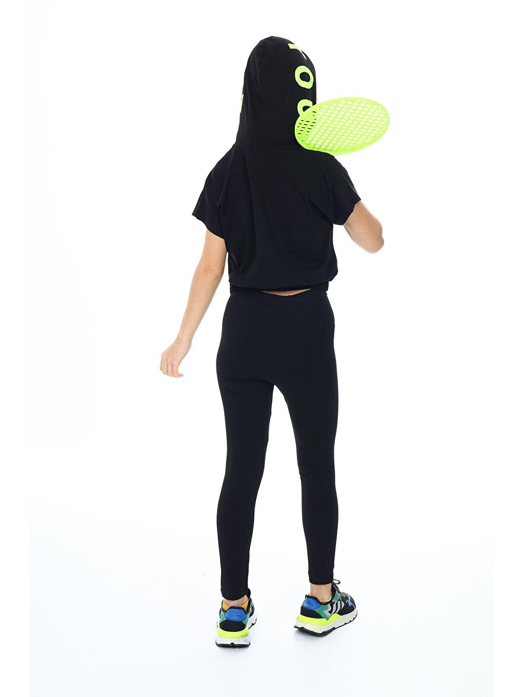 Siyah Kız Çocuk Taytlı-Kapüşonlu-Alt/Üst Takım 9-14 Yaş 8004-4