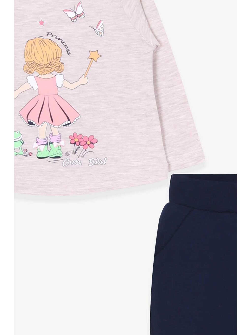 Kız Çocuk Taytlı Takım Prenses Kız Baskılı Bej Melanj (1-4 Yaş)-1