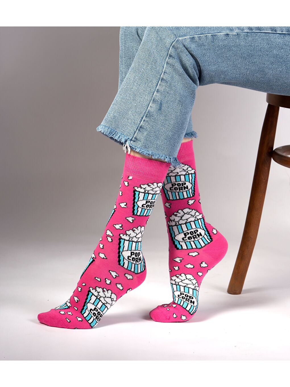 Fuşya Pop Corn Desenli Çorap-3