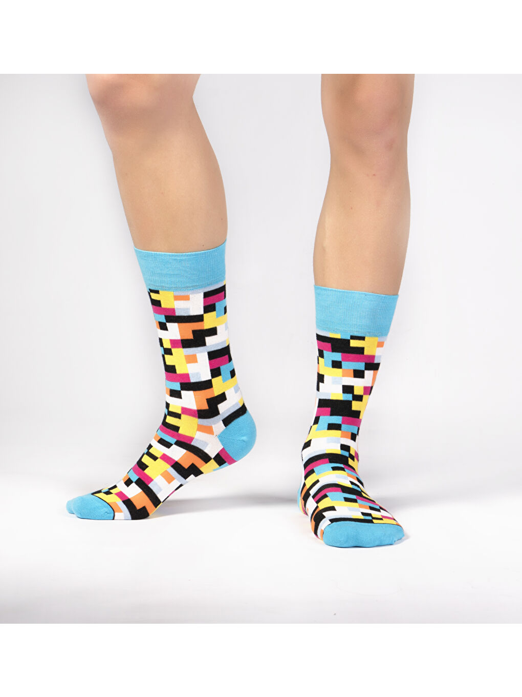 Beyaz Blok Desenli Soket Çorap-1