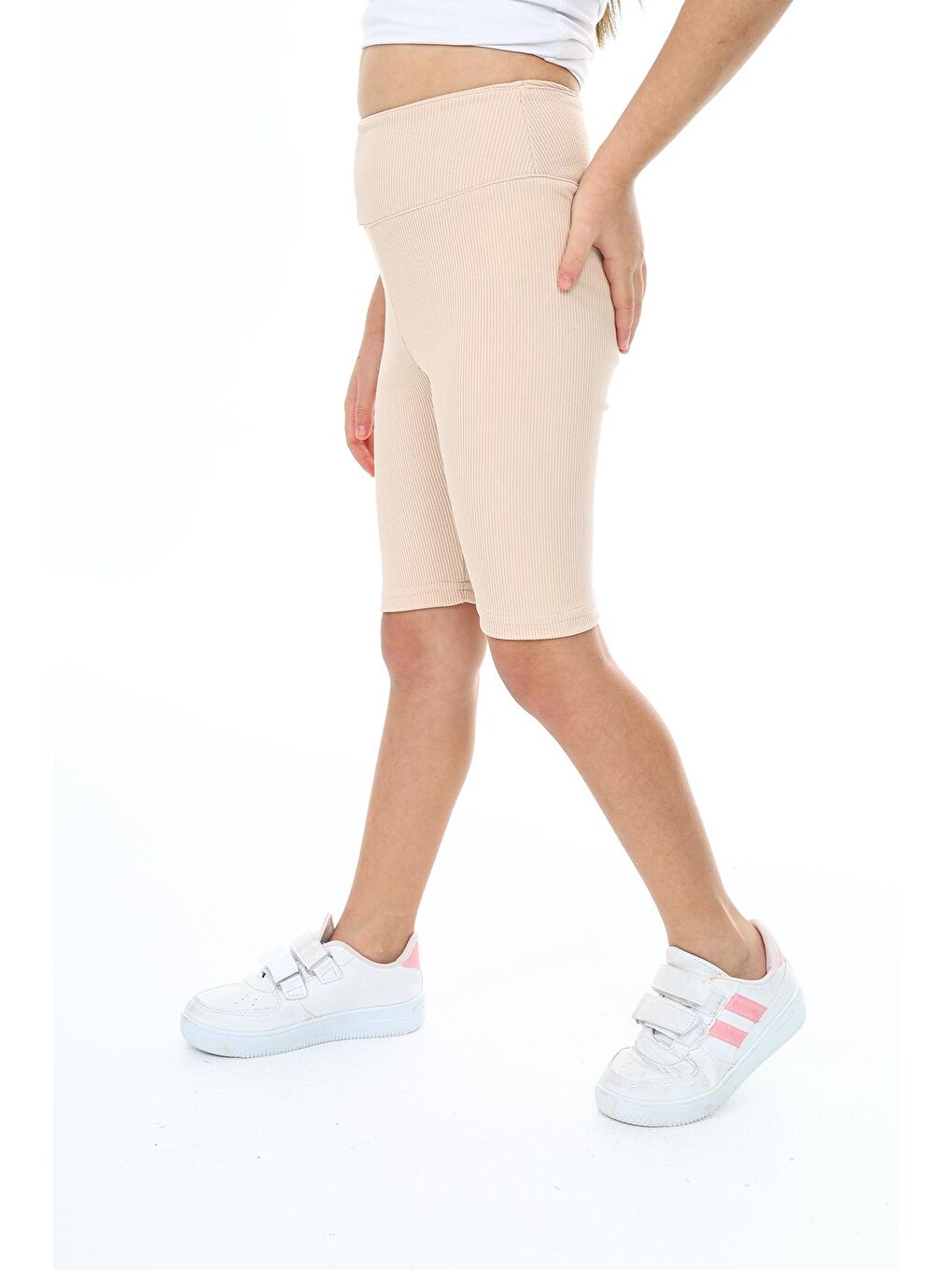 Ekru Kız Çocuk İnce Fitilli Kısa Tayt 6-13 Yaş 9323-1