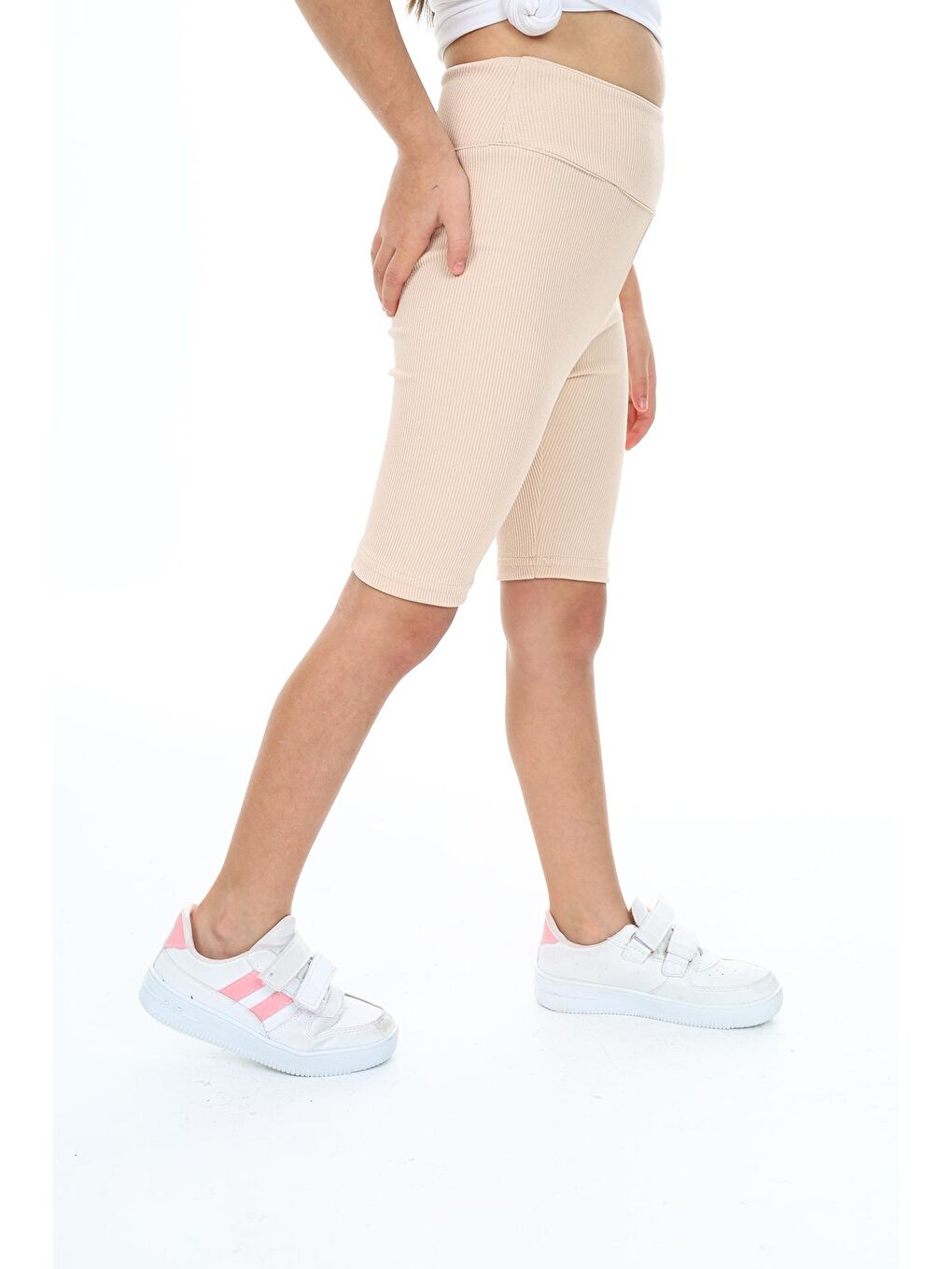 Ekru Kız Çocuk İnce Fitilli Kısa Tayt 6-13 Yaş 9323-2