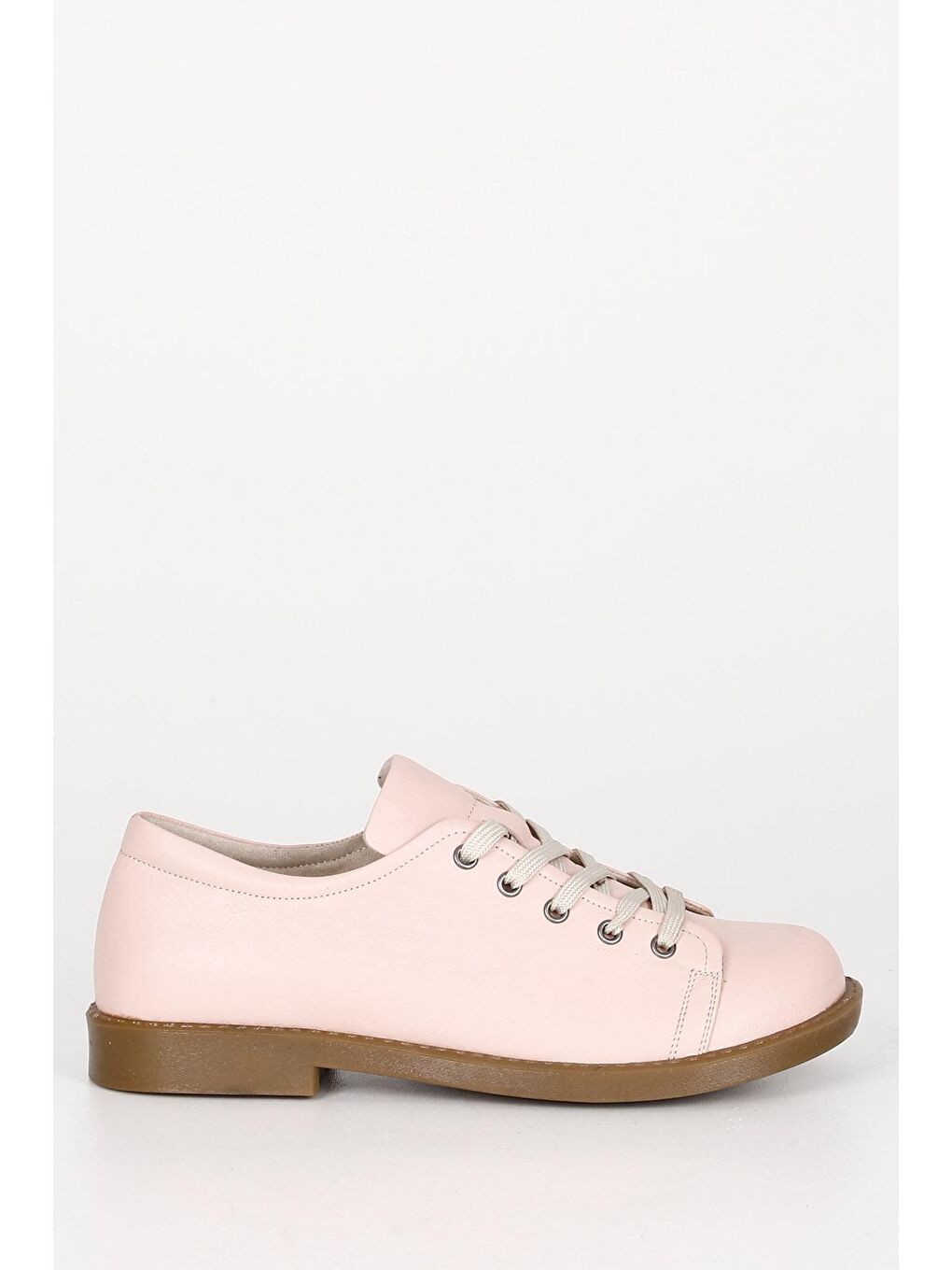 Pembe PUDRA PEMBE  Hakiki Deri Yuvarlak Burun Kauçuk Taban Bağcıklı Kadın Günlük Ayakkabı 24242-3