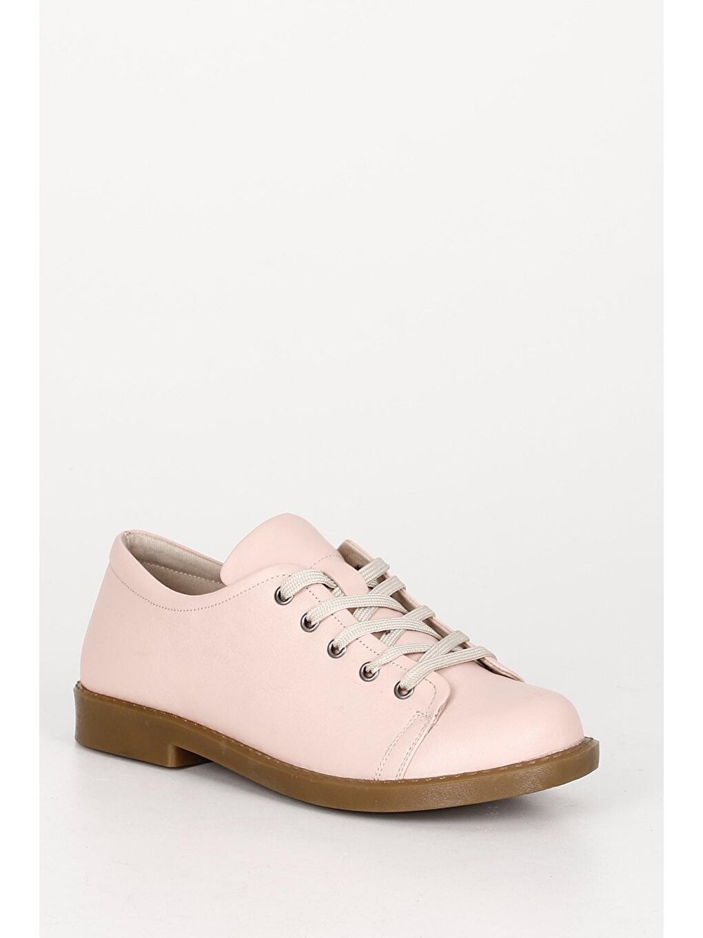 Pembe PUDRA PEMBE  Hakiki Deri Yuvarlak Burun Kauçuk Taban Bağcıklı Kadın Günlük Ayakkabı 24242-4