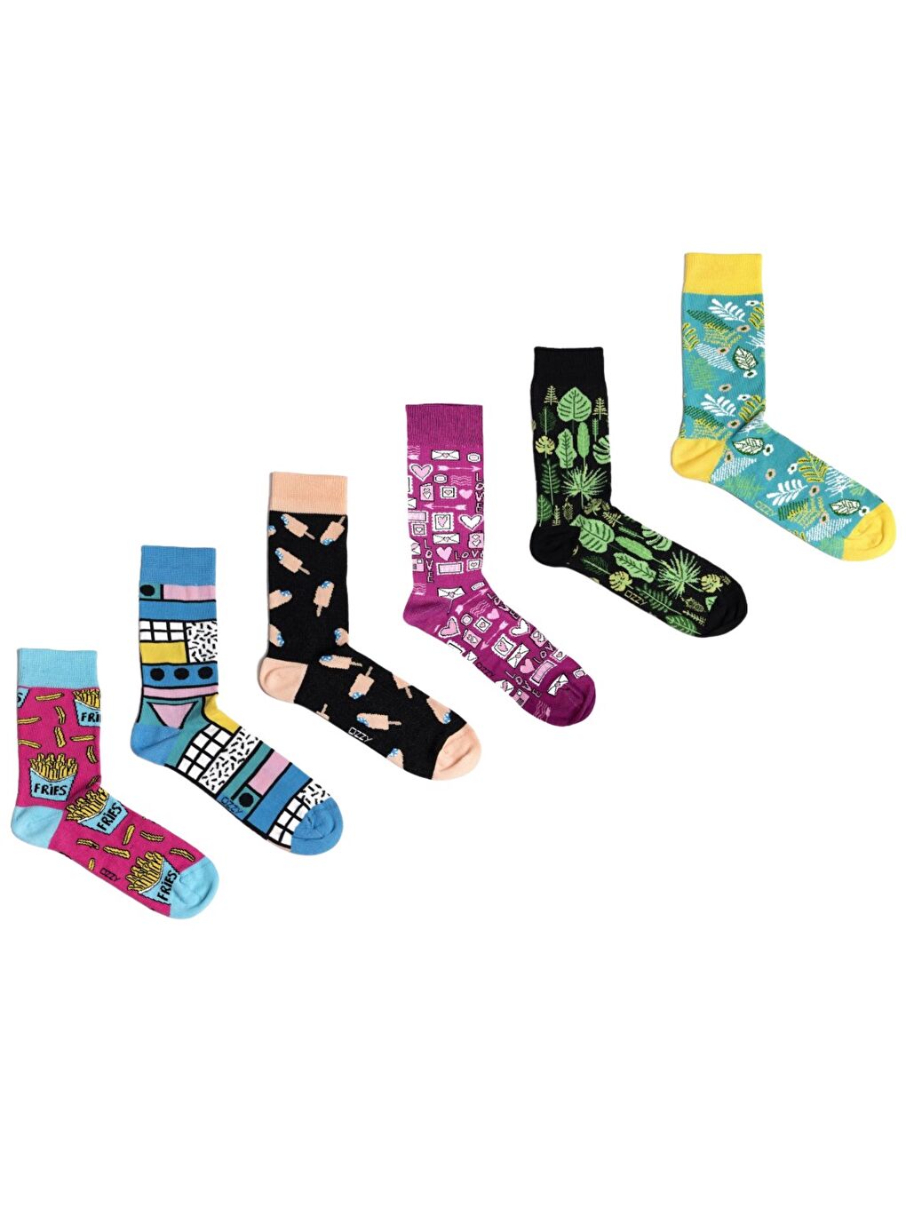 Karışık 6 Çift Organik Pamuklu Dikişsiz Kadın Çok Renkli Desenli Çorap