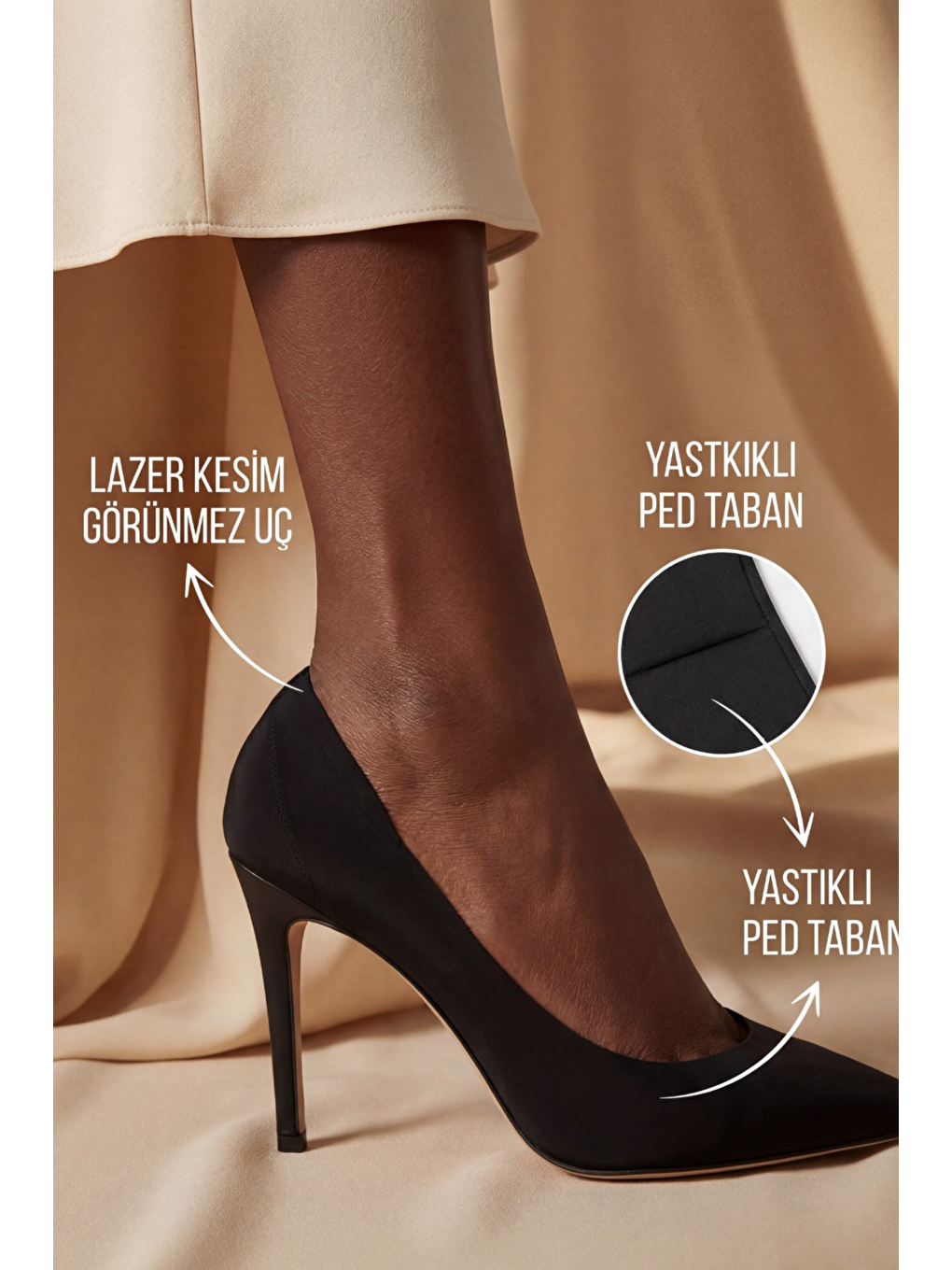 Kadın Tabanı Pedli Lazer Kesim Görünmez Çorap Siyah-1