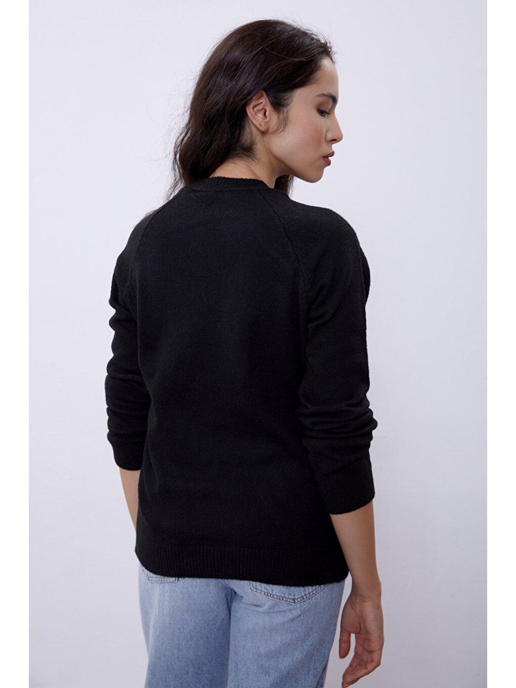 Siyah Bisiklet Yaka İtalyan Reglan Kazak SWK4303Sİ-4