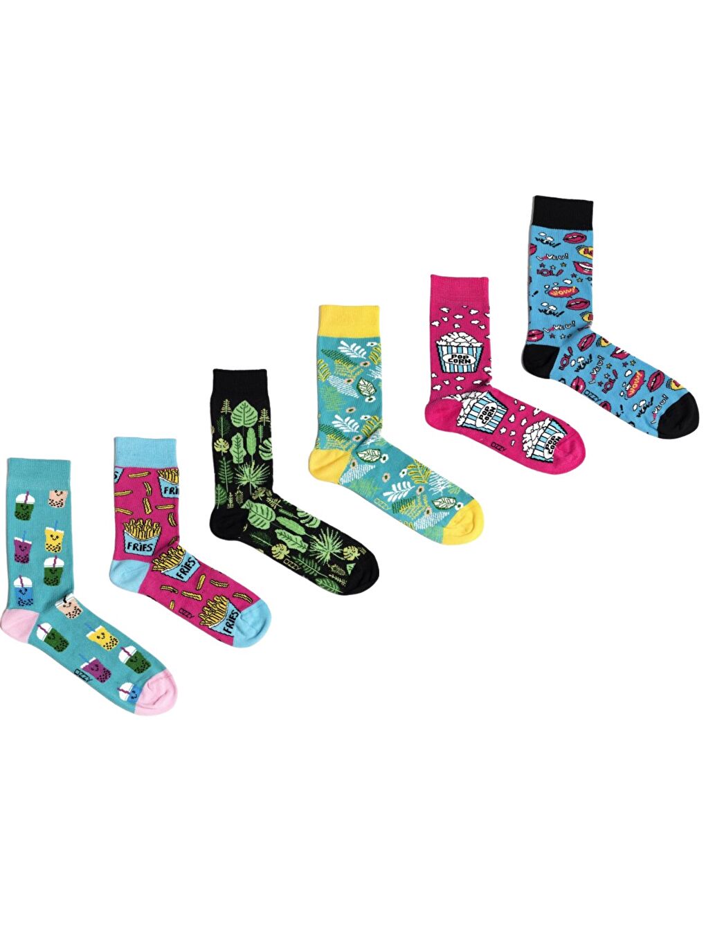 Karışık 6 Çift Organik Pamuklu Dikişsiz Kadın Çok Renkli Desenli Çorap