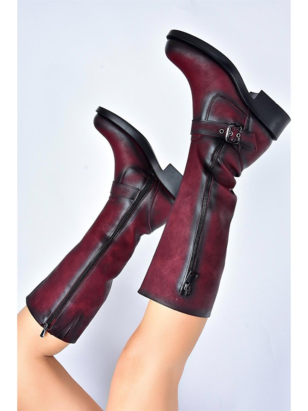 E674270509 Bordo Kadın Çizme-1