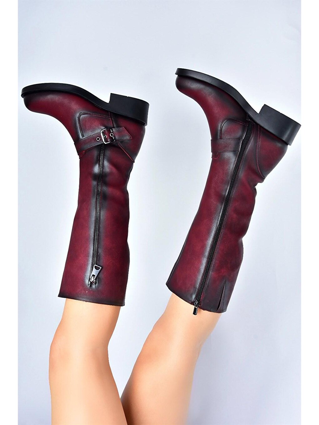E674270509 Bordo Kadın Çizme-3