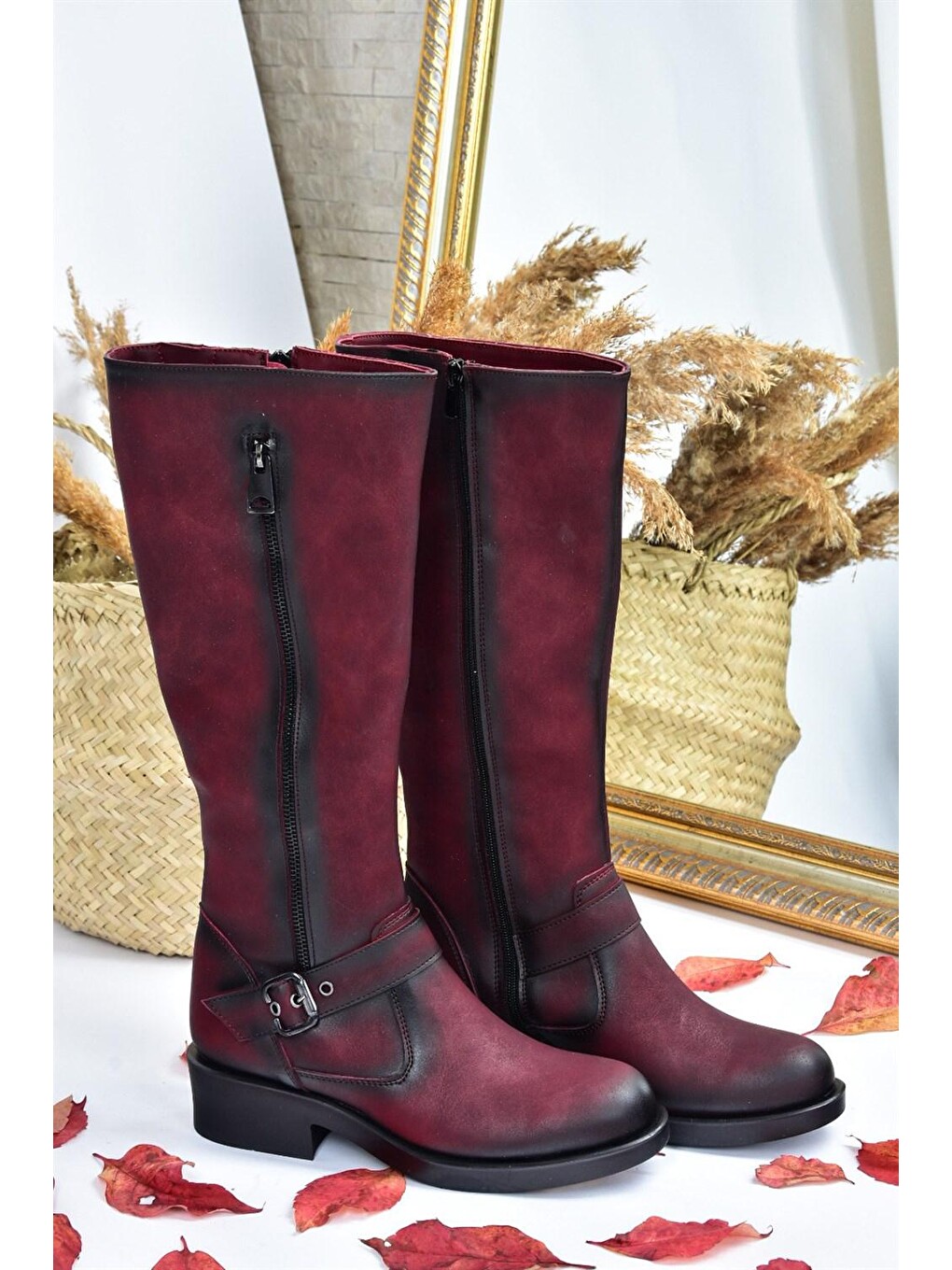 E674270509 Bordo Kadın Çizme-4