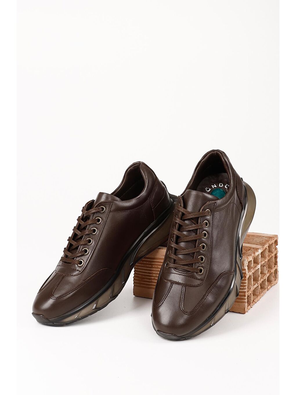 Kahverengi KAHVERENGİ  Hakiki Deri Bağcıklı Jel Tabanlıklı Erkek Günlük Sneaker 01473