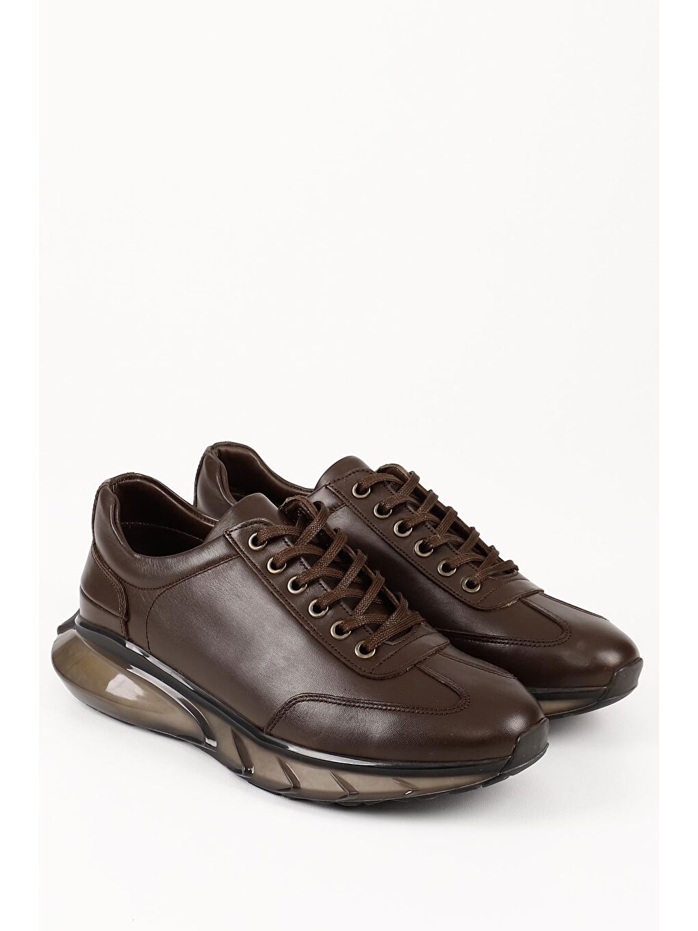 Kahverengi KAHVERENGİ  Hakiki Deri Bağcıklı Jel Tabanlıklı Erkek Günlük Sneaker 01473-1