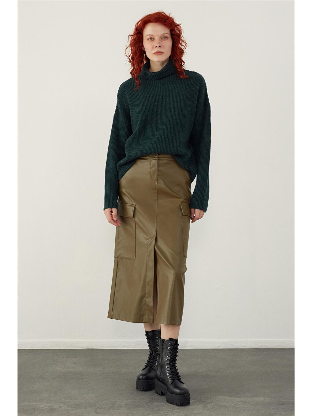 Haki Dik Yaka Basic Triko Kazak