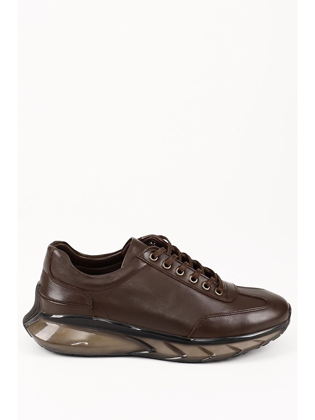 Kahverengi KAHVERENGİ  Hakiki Deri Bağcıklı Jel Tabanlıklı Erkek Günlük Sneaker 01473-3