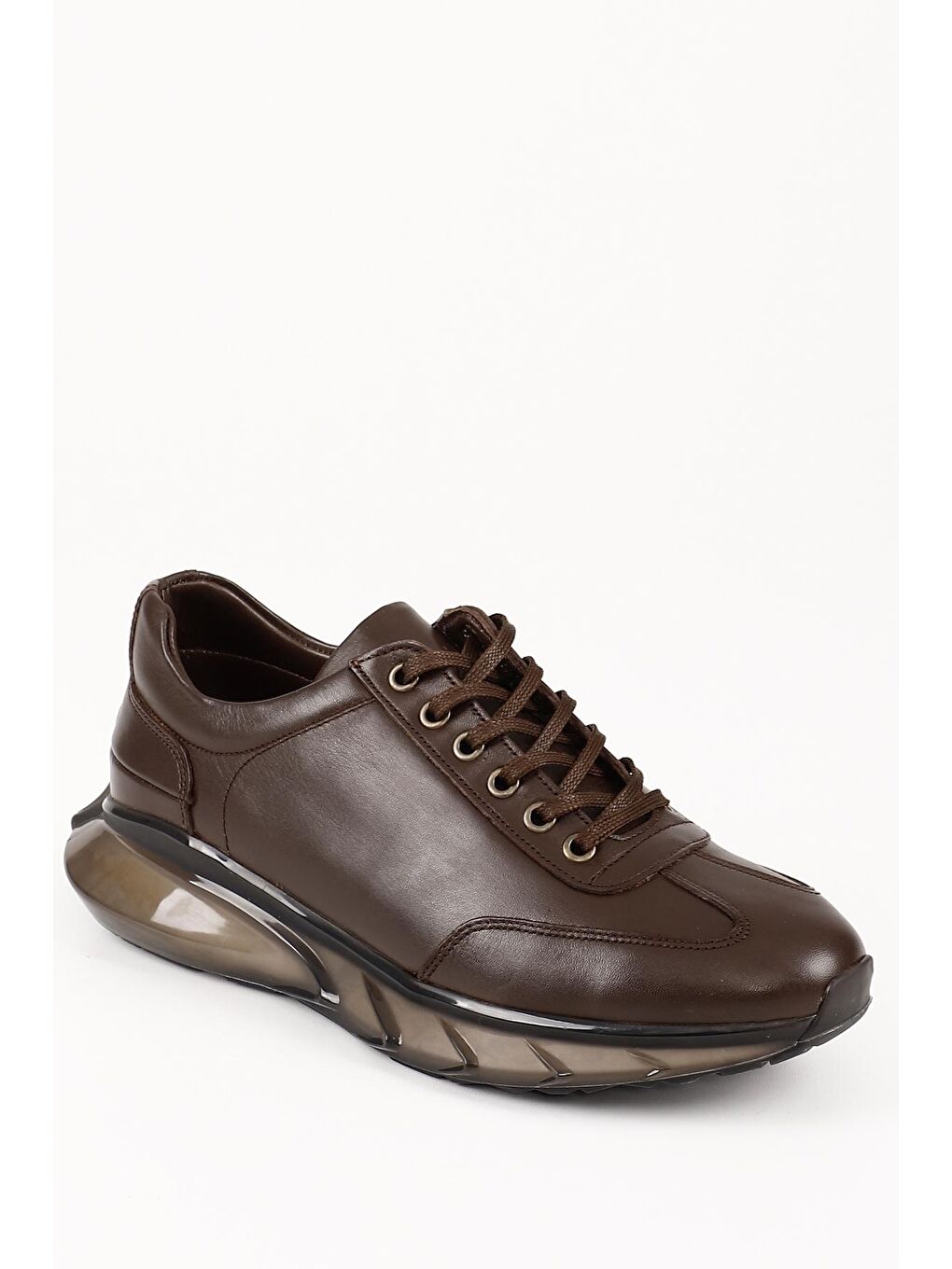 Kahverengi KAHVERENGİ  Hakiki Deri Bağcıklı Jel Tabanlıklı Erkek Günlük Sneaker 01473-4