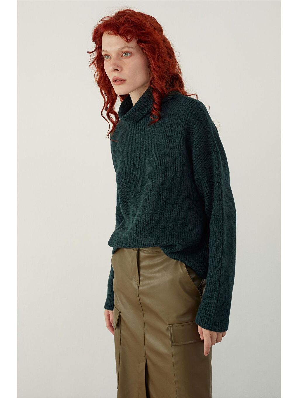 Haki Dik Yaka Basic Triko Kazak-2