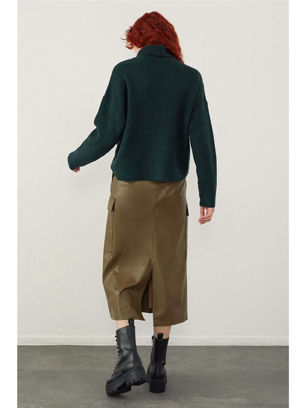 Haki Dik Yaka Basic Triko Kazak-3