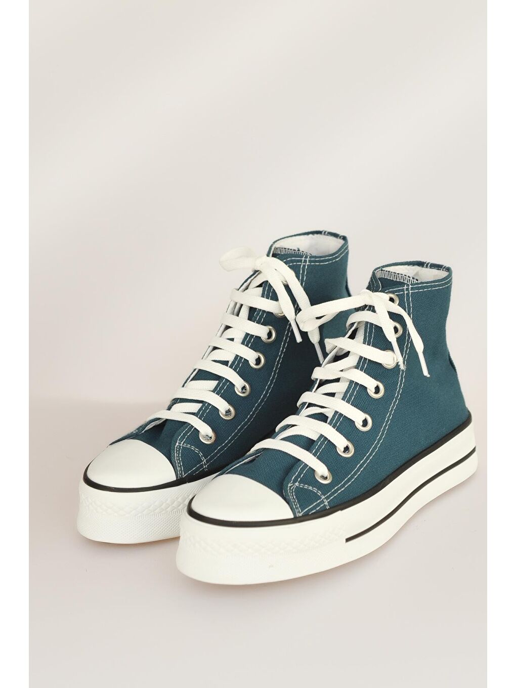 Yeşil Bağcıklı Kalın Taban Bilekte Keten Kadın Sneaker 10-8888-22-4