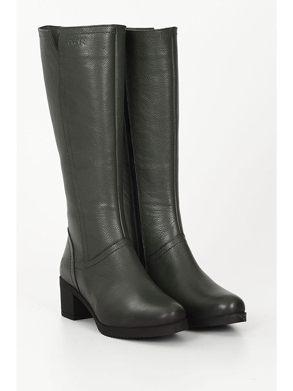 HAKİ  Hakiki Deri Yuvarlak Burun Kauçuk Taban Topuklu Fermuarlı Kadın Günlük Çizme 46529-1