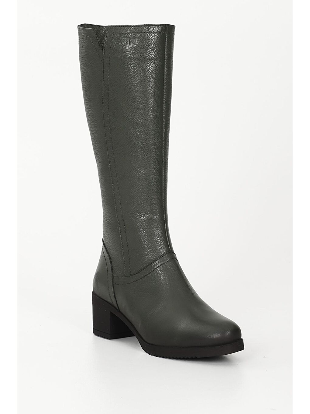 HAKİ  Hakiki Deri Yuvarlak Burun Kauçuk Taban Topuklu Fermuarlı Kadın Günlük Çizme 46529-4