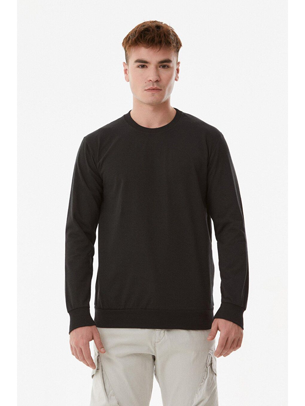 Siyah Basic Bisiklet Yaka Sweatshirt