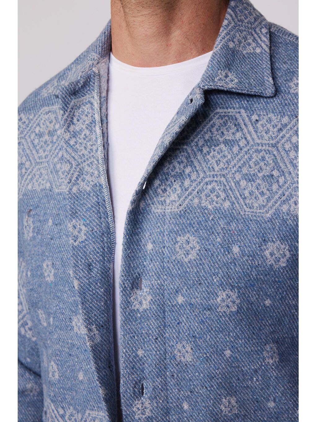 Karışık Relax Fit Etnik Desen Çift Cep Ceket Tarzı Oduncu Erkek Gömlek-3