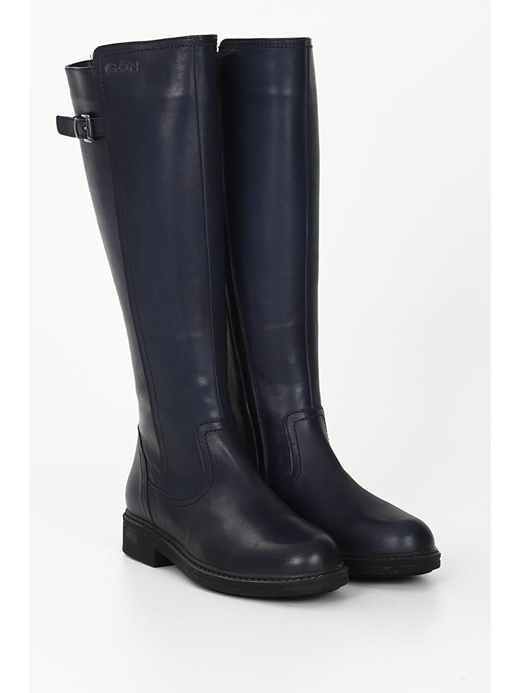 Lacivert LACİVERT  Hakiki Deri Yuvarlak Burun Kauçuk Taban Topuklu Fermuarlı Tokalı Kadın Günlük Çizme 44570-1