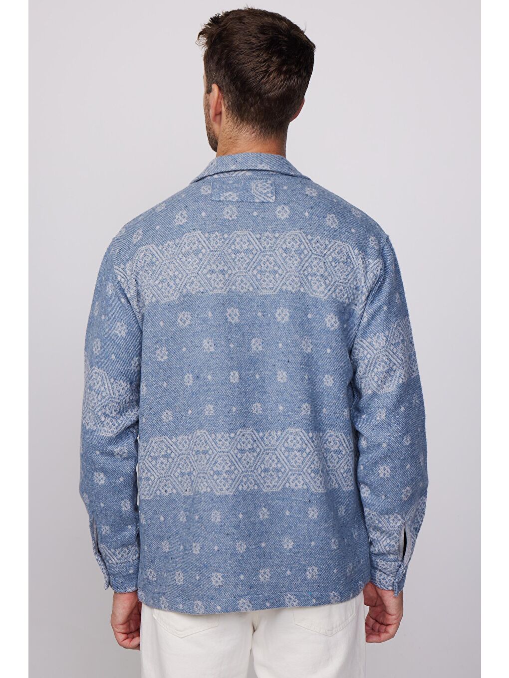 Karışık Relax Fit Etnik Desen Çift Cep Ceket Tarzı Oduncu Erkek Gömlek-4