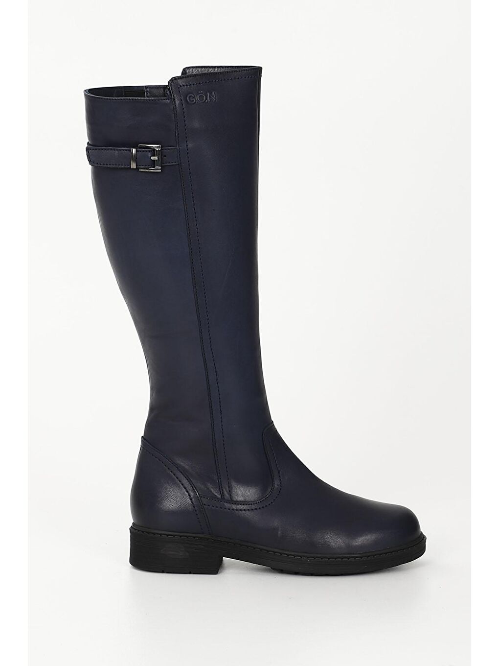 Lacivert LACİVERT  Hakiki Deri Yuvarlak Burun Kauçuk Taban Topuklu Fermuarlı Tokalı Kadın Günlük Çizme 44570-3