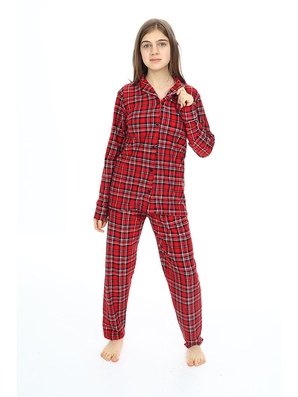 EFTELYA Bordo Kız Çocuk Ekose Pijama Takımı 12-16 Yaş 0151 - 2