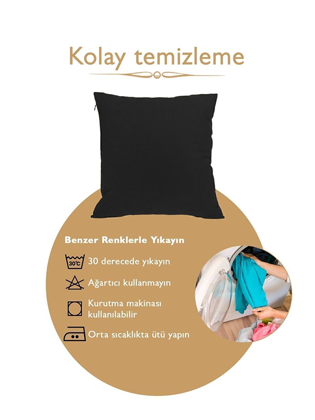 Siyah Kırlent Kılıfı Dekoratif Sade Panoroma 194-6