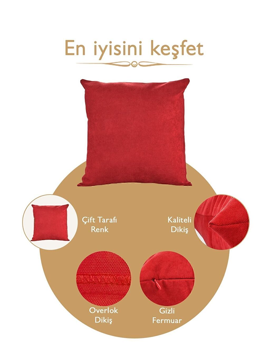 Kırmızı Kırlent Kılıfı Dekoratif Sade Panoroma 113-6